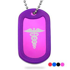 purple aluminum medical id dog tag necklace