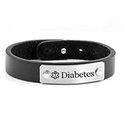 black leather and stainless steel medical bracelet