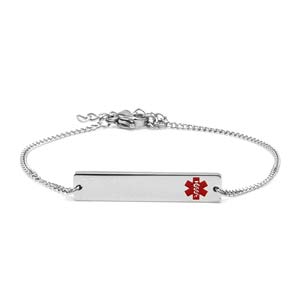 adjustable silver bar medical id bracelet