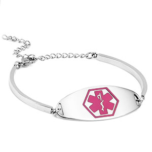 adjustable stainless medical bracelet with pink symbol
