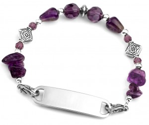 Amethyst Gemstone Womens Beaded ID Bracelet