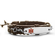 brown leather medical id bracelet