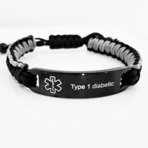 black and gray macrame diabetic bracelet