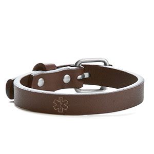 brown leather medical bracelet
