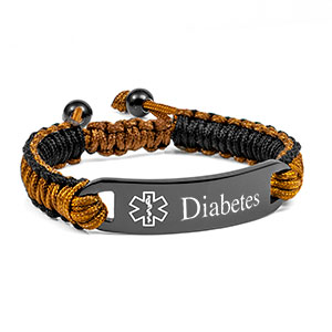 chocolate and black drawstring macrame diabetes bracelet