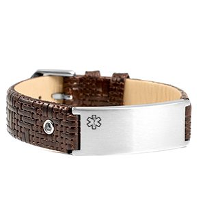 woven brown leather medical bracelet for men