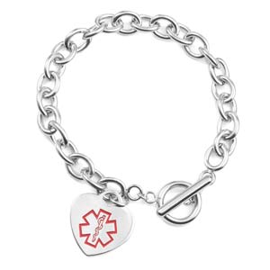 heart charm medical id bracelet