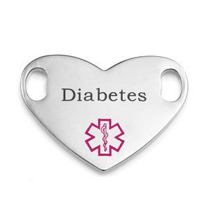 diabetic jewelry pink heart symbol medical charm