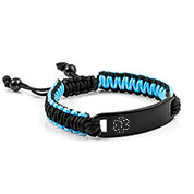 drawstring black steel medical bracelet for men