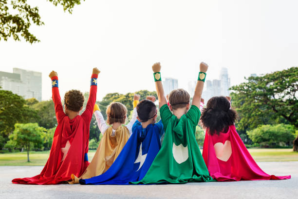 Kids dressed as super heroes 