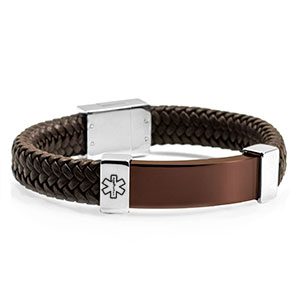 brown leather custom medical  bracelet
