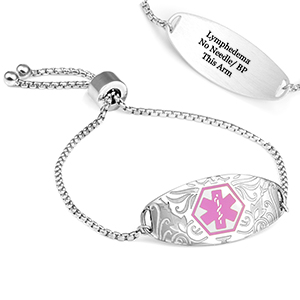 pink lyphedema alert medical bracelet