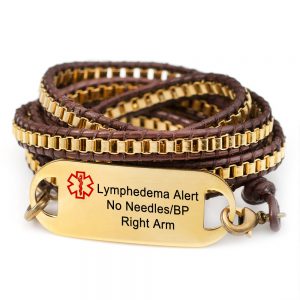 trendy brown leather and gold medical bracelet for women