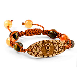 wood engraved gemstone medical id bracelet