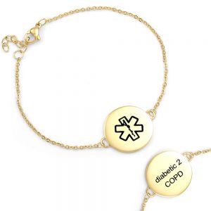 gold round charm medical bracelet for women