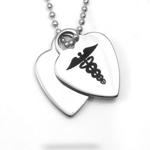 double heart tag medical alert necklace