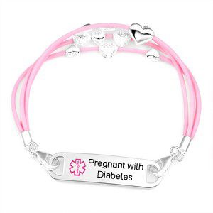 pretty pink medical id bracelet with silver hearts