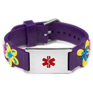 purple rubber medical bracelet for kids