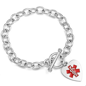 heart charm medical id bracelet