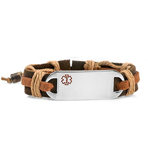 rust rope hemp leather medical bracelet