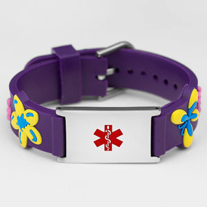 Purple Flower Rubber Medical Bracelets