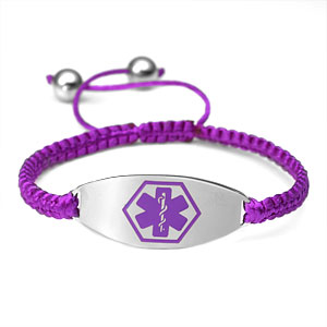 purple macrame medical alert bracelet