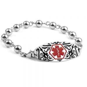 silver bead medical alert bracelet for women