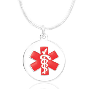 sterling silver red alert ID necklace