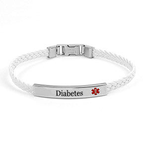 Faux White Leather Diabetic Bracelet